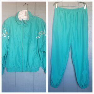 Sergio Tacchini Y2K Vintage Teal Tracksuits Full Zip Jacket and Pants. Size M
